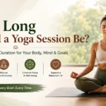 How long should a yoga session be – woman practicing yoga meditation indoors