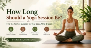 How long should a yoga session be – woman practicing yoga meditation indoors
