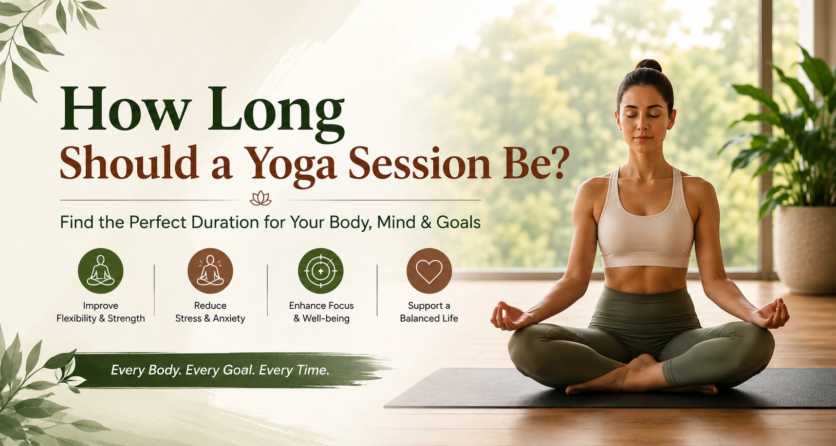 How long should a yoga session be – woman practicing yoga meditation indoors